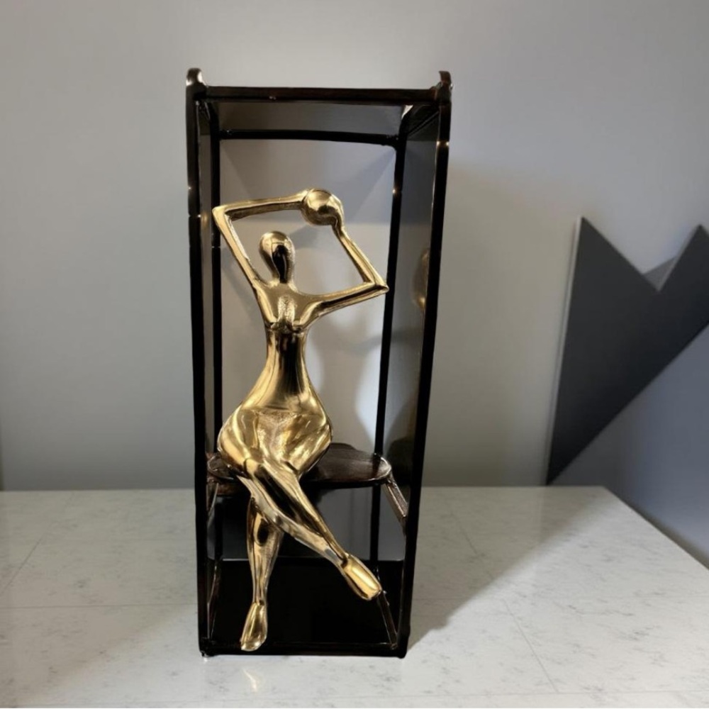 Art Deco. Brass Sculpture Black Frame Brass Statue - Mid Century Modern NWOT - Picture 9 of 10